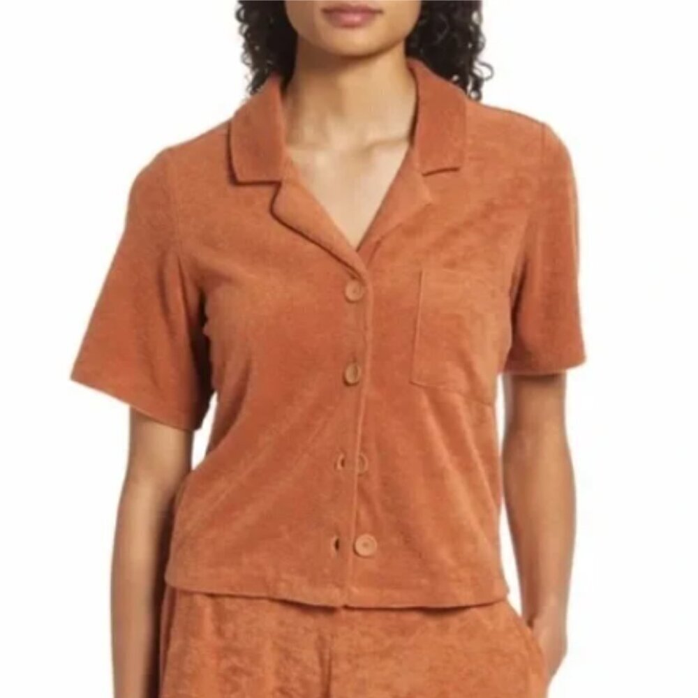Marine Layer Women's L Terry Out Resort Shirt Sierra NWT‎ Terra Cotta